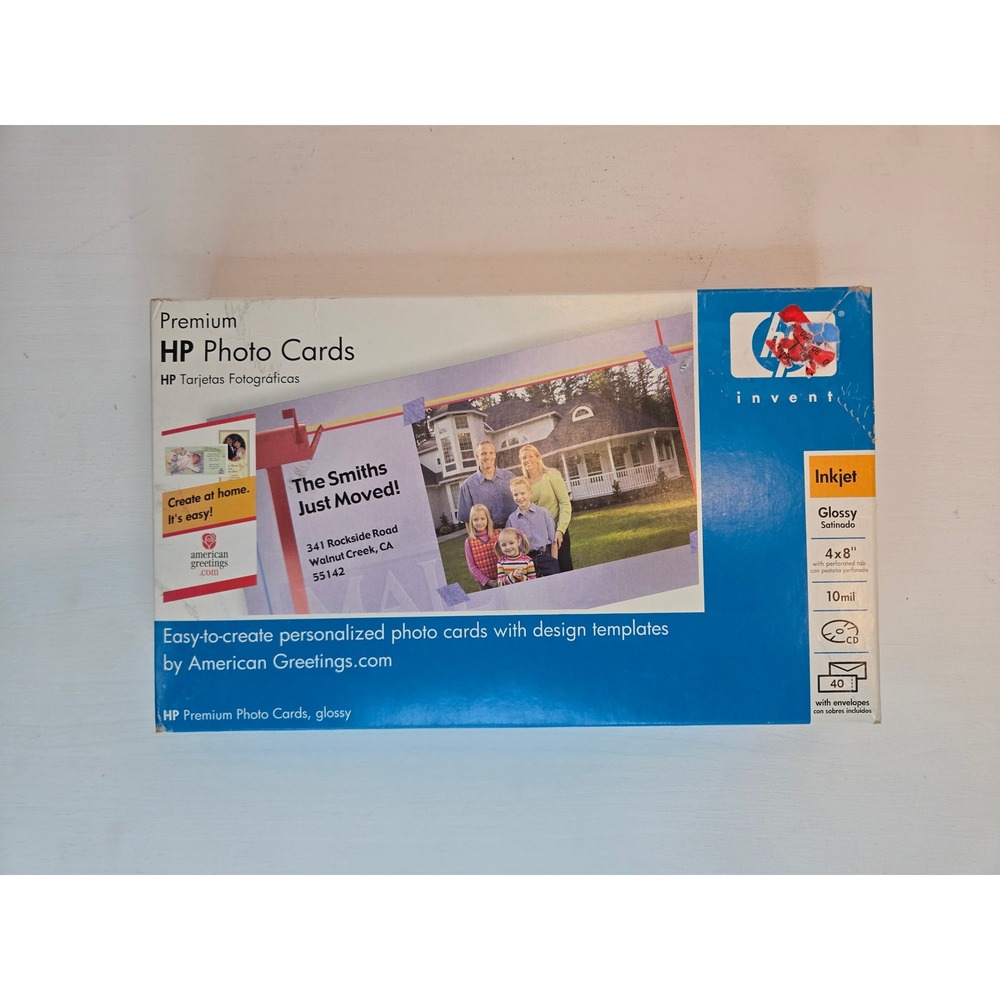 HP Premium Photo Cards Glossy Inkjet 4x8 With Envelopes 40 Count New